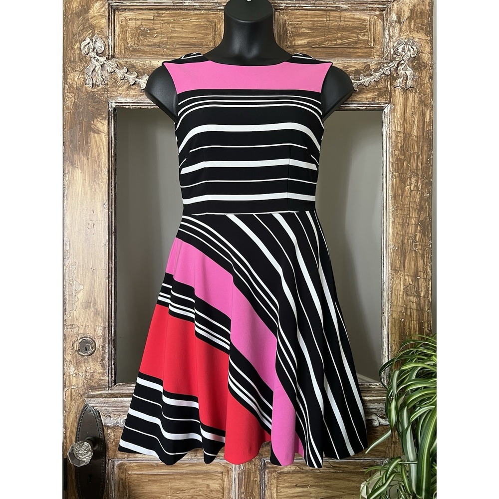 Tahari By ASL Fit And‎ Flare Striped Colorful Dress Size 4